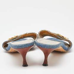 Dolce & Gabbana Blue/White Tweed and Denim Slide Sandals Size 38.5