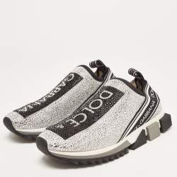 Pre Owned Dolce & Gabbana Silver/Black Fabric Crystal Embellished Sorrento Sneakers Size 41
