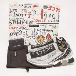 Pre Owned Dolce & Gabbana Silver/Black Fabric Crystal Embellished Sorrento Sneakers Size 41