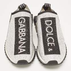 Pre Owned Dolce & Gabbana Silver/Black Fabric Crystal Embellished Sorrento Sneakers Size 41