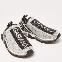 Pre Owned Dolce & Gabbana Silver/Black Fabric Crystal Embellished Sorrento Sneakers Size 41