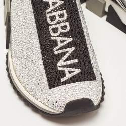 Pre Owned Dolce & Gabbana Silver/Black Fabric Crystal Embellished Sorrento Sneakers Size 41