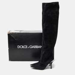 Pre Owned Dolce & Gabbana Black Suede Metal Over the Knee Boots Size 38.5