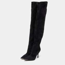 Pre Owned Dolce & Gabbana Black Suede Metal Over the Knee Boots Size 38.5