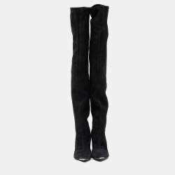 Pre Owned Dolce & Gabbana Black Suede Metal Over the Knee Boots Size 38.5