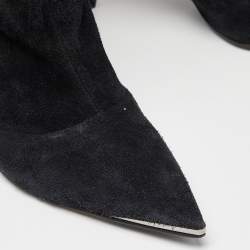 Pre Owned Dolce & Gabbana Black Suede Metal Over the Knee Boots Size 38.5
