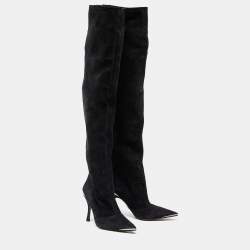 Pre Owned Dolce & Gabbana Black Suede Metal Over the Knee Boots Size 38.5