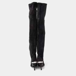 Pre Owned Dolce & Gabbana Black Suede Metal Over the Knee Boots Size 38.5