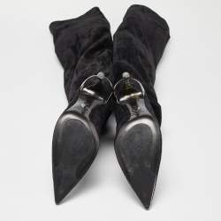 Pre Owned Dolce & Gabbana Black Suede Metal Over the Knee Boots Size 38.5