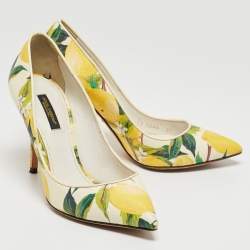 Pre Owned Dolce & Gabbana Tricolor Lemon Print Textured Leather Pointed Toe Pumps Size 37