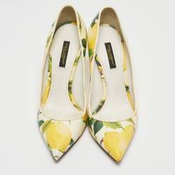 Pre Owned Dolce & Gabbana Tricolor Lemon Print Textured Leather Pointed Toe Pumps Size 37