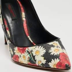 Pre Owned Dolce & Gabbana Tricolor Floral Print Textured Leather Pointed Toe Pumps Size 37