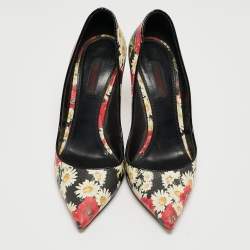 Pre Owned Dolce & Gabbana Tricolor Floral Print Textured Leather Pointed Toe Pumps Size 37