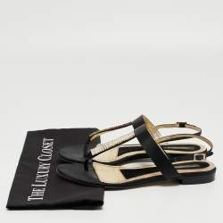 Pre Owned Dolce & Gabbana Black Satin Crystal Embellished Thong Flat Sandals Size 37.5