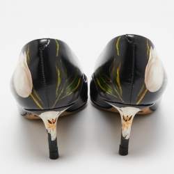 Pre Owned Dolce & Gabbana Black Floral Print Leather Pointed Toe Pumps Size 36