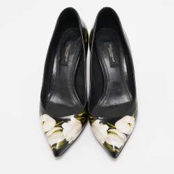 Pre Owned Dolce & Gabbana Black Floral Print Leather Pointed Toe Pumps Size 36