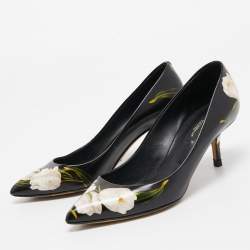 Pre Owned Dolce & Gabbana Black Floral Print Leather Pointed Toe Pumps Size 36