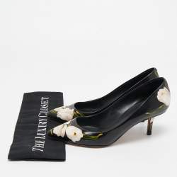 Pre Owned Dolce & Gabbana Black Floral Print Leather Pointed Toe Pumps Size 36