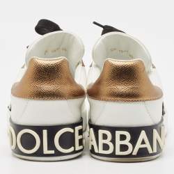 Pre Owned Dolce & Gabbana White Leather Love Applique Portofino Sneakers Size 39