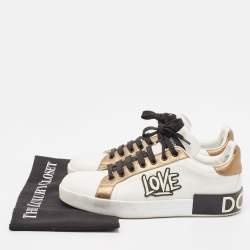 Pre Owned Dolce & Gabbana White Leather Love Applique Portofino Sneakers Size 39