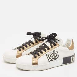 Pre Owned Dolce & Gabbana White Leather Love Applique Portofino Sneakers Size 39