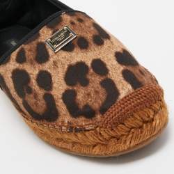 Pre Owned Dolce & Gabbana Brown Canvas Leopard Print Logo Espadrilles Size 39