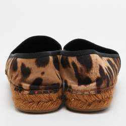 Pre Owned Dolce & Gabbana Brown Canvas Leopard Print Logo Espadrilles Size 39