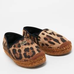 Pre Owned Dolce & Gabbana Brown Canvas Leopard Print Logo Espadrilles Size 39