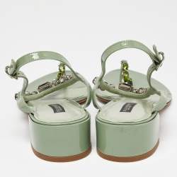 Pre Owned Dolce & Gabbana Green Patent Leather Crystal Embellished Thong Sandals Size 40