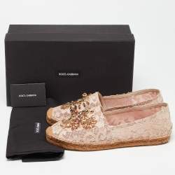 Pre Owned Dolce & Gabbana Pink Lace Crystal Embellished Espadrilles Size 40