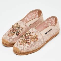 Pre Owned Dolce & Gabbana Pink Lace Crystal Embellished Espadrilles Size 40