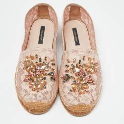 Pre Owned Dolce & Gabbana Pink Lace Crystal Embellished Espadrilles Size 40