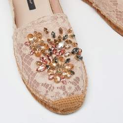 Pre Owned Dolce & Gabbana Pink Lace Crystal Embellished Espadrilles Size 40