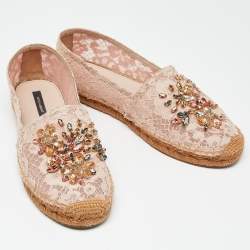 Pre Owned Dolce & Gabbana Pink Lace Crystal Embellished Espadrilles Size 40