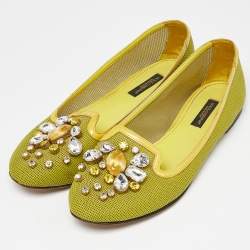 Dolce & Gabbana Mustard Mesh and Patent Leather Embellished Ballet Flats Size 37.5