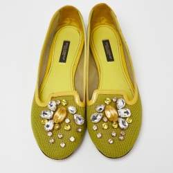 Dolce & Gabbana Mustard Mesh and Patent Leather Embellished Ballet Flats Size 37.5