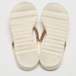 Pre Owned Dolce & Gabbana Cream Patent Leather Crystal Embellished Thong Flats Size 35