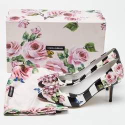 Pre Owned Dolce & Gabbana Multicolor Floral Print Leather Crystal Embellished Pumps Size 37.5