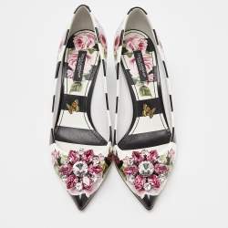 Pre Owned Dolce & Gabbana Multicolor Floral Print Leather Crystal Embellished Pumps Size 37.5