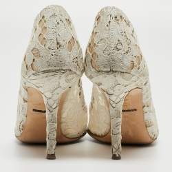 Pre Owned Dolce & Gabbana Grey Lace And Satin Bellucci Pumps Size 37