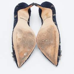 Pre Owned Dolce & Gabbana Navy Blue Lace and Mesh Bellucci Pumps Size 37.5