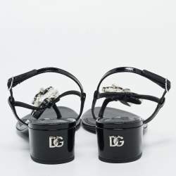 Pre Owned Dolce & Gabbana Black Patent Leather Crystal Embellished Ankle Strap Sandals Size 37
