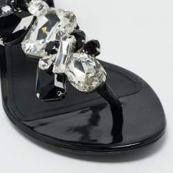 Pre Owned Dolce & Gabbana Black Patent Leather Crystal Embellished Ankle Strap Sandals Size 37