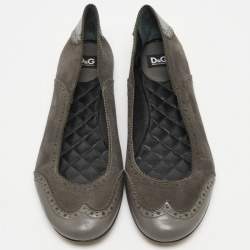Pre Owned Dolce & Gabbana Grey Leather and Suede Ballet Flats Size 40