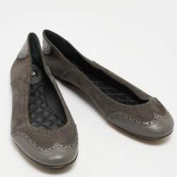 Pre Owned Dolce & Gabbana Grey Leather and Suede Ballet Flats Size 40