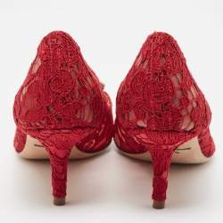 Pre Owned Dolce & Gabbana Red Mesh and Lace Crystal Embellished Belluci Pumps Size 37.5