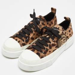 Pre Owned Dolce & Gabbana Brown Leopard Print Canvas Lace Low Top Sneakers Size 39