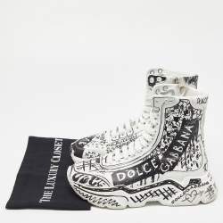 Pre Owned Dolce & Gabbana White/Black Graffiti Print Leather Daymaster Sneakers Size 39