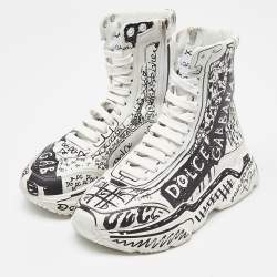 Pre Owned Dolce & Gabbana White/Black Graffiti Print Leather Daymaster Sneakers Size 39