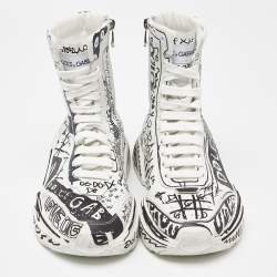 Pre Owned Dolce & Gabbana White/Black Graffiti Print Leather Daymaster Sneakers Size 39